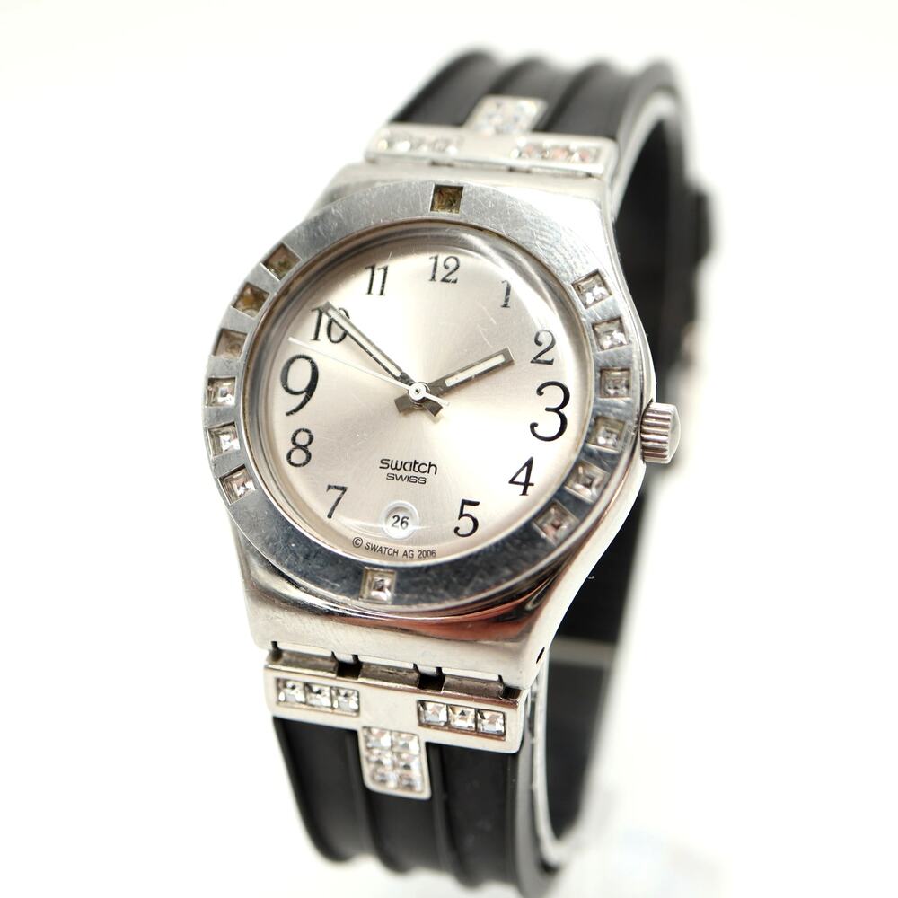 Swatch Irony Fancy Me Watch Women 32mm Gem Silver Tone Date 2006 w New Battery